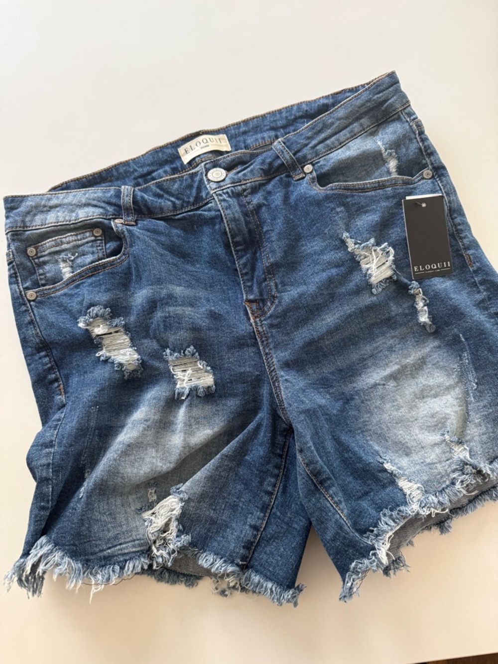 NWT Eloqui Distressed Denim Shorts